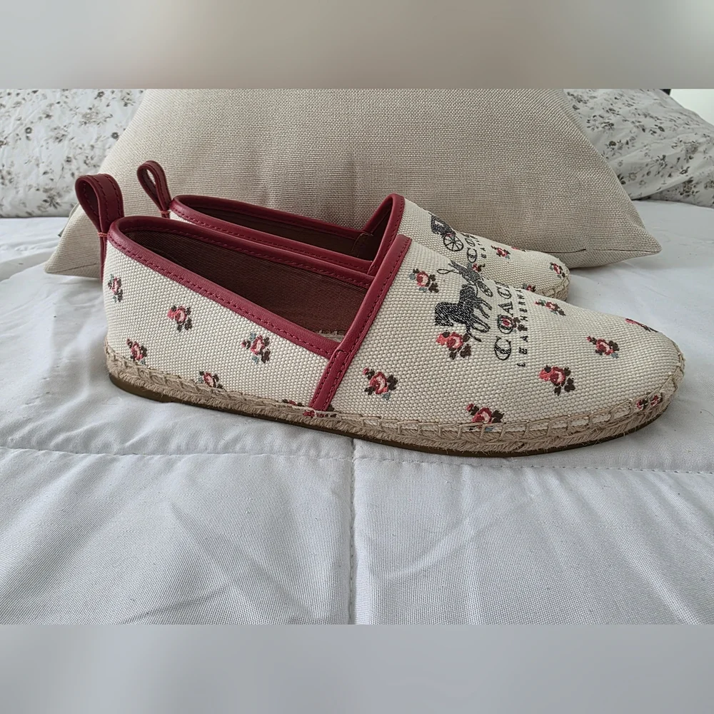 Coach Floral Bloom Espadrilles, Canvas Slip-On, G2172 Chalk-Rare, Size8 Like New
